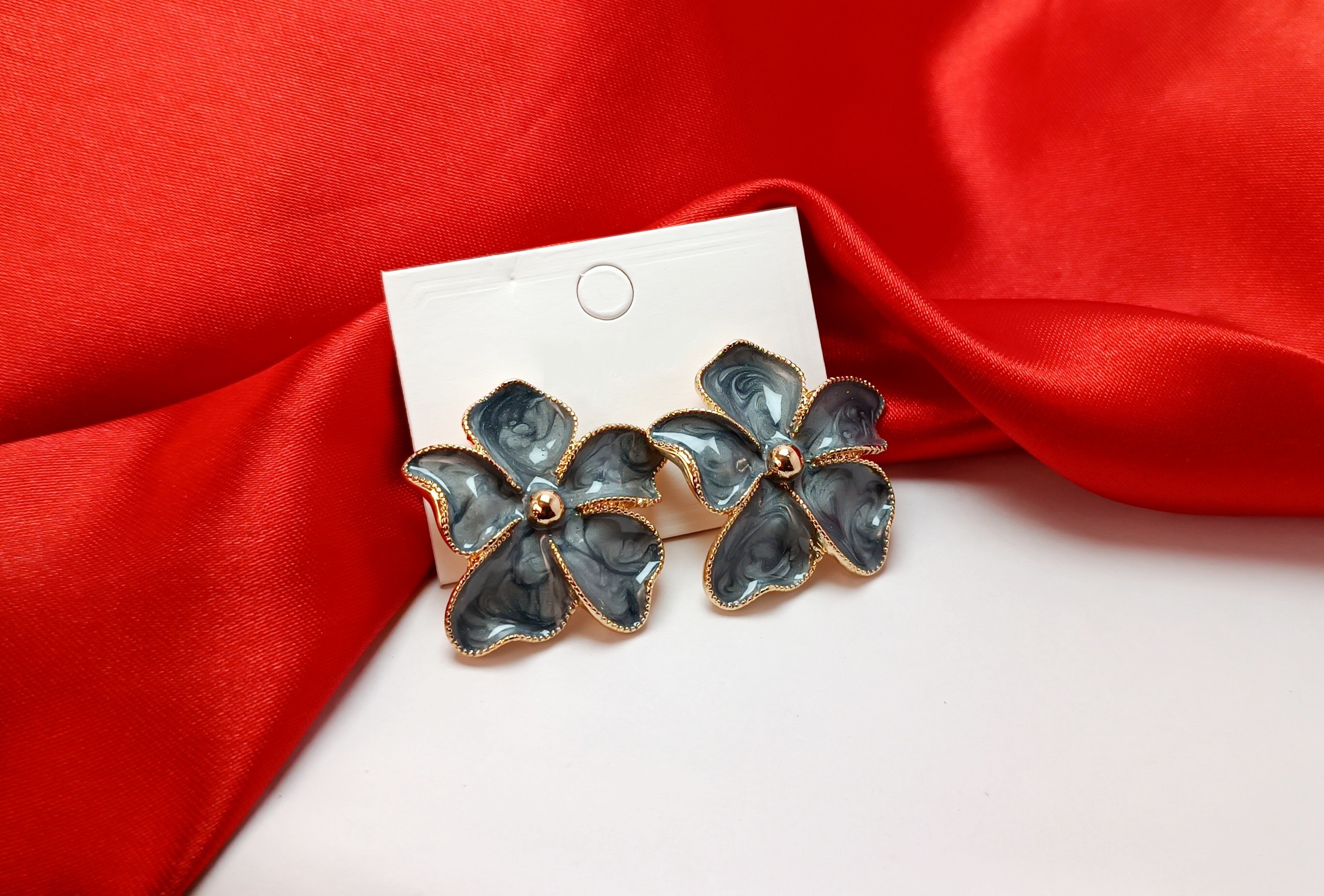 Midnight Bloom Korean Floral Stud Earrings